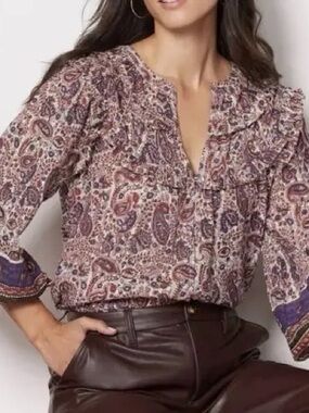 Cleobella Samara Paisley Organic Cotton Button Down Blouse Top Shirt Women’s M